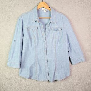 Hester Orchard Chambray Button Down Light Blue XL Roll Tab Shirt
